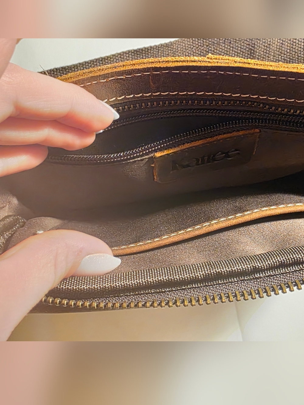 Kattee Brown Leather Sling Bag - Compact Everyday Carry - Picture 10 of 11